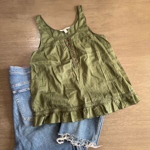 AEO Vintage Y2K Green Henley Button Tiered Babydoll Tank Top M 8